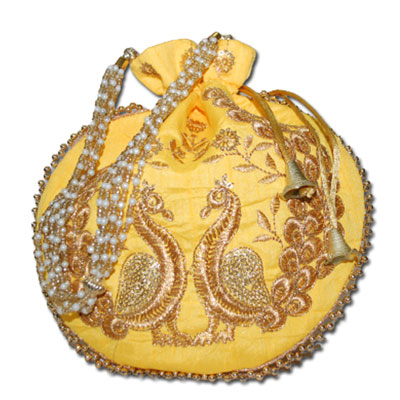 "Designer Zardosi Potli ( yellow color) - Click here to View more details about this Product